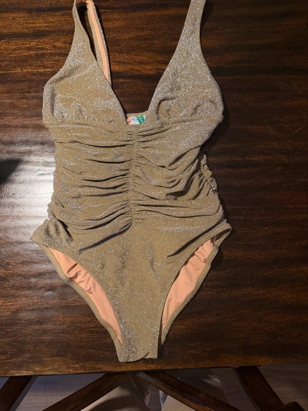 Shimmery Ruched One-Piece Swimsuit in Champagne